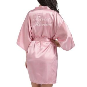 Maid Of Honour Elegant Satin Robe Dusty Rose Pink Kimono Wrap Tie Belt Size L